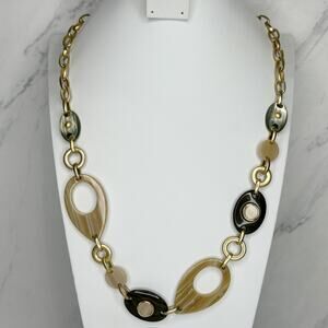 Chico's Chunky Gold Tone Necklace Marbled Cutout Links ✨